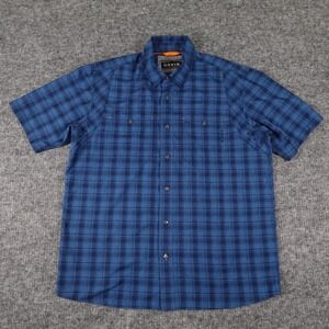 Orvis Tech Chambray Work Shirt‎ Mens Large Blue Plaid Stretch UPF40 Fishing